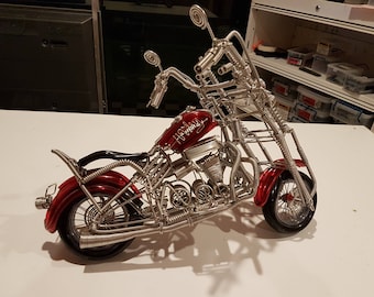 HARLEY DAVIDSON Handmade Aluminium Wire Art Sculpture Motorcycle Red