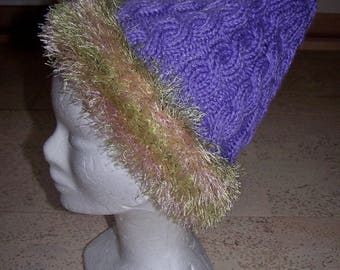 Set Hat + mittens purple and lime green