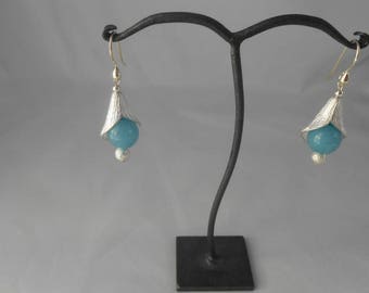Earrings with aquamarine Corolla Navy 12 mm