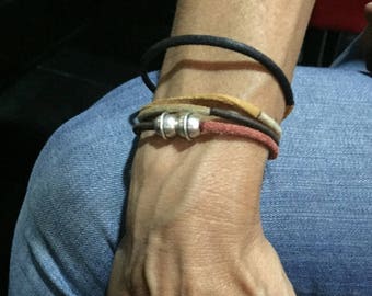Bracelet rawhide woman combining chocolate black natural rust and Sienna free shipping in France