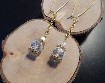 Fancy gold tone and white/transparent beads earrings