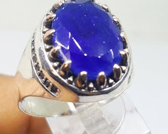 handmade 925 sterling silver men ring blue sapphire ruby stone mens jewelry