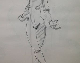 Figure study 3.01. Original Fine art Charcoal drawing for home decoration. Gesture sketch of female figure.
