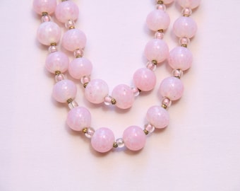 Vintage 1950s Pink Glass Beads Double Strand Necklace