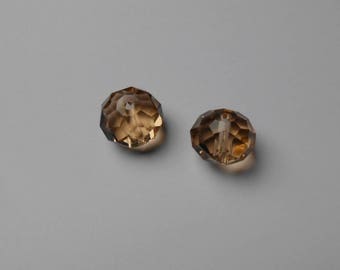 1 set of 2 14 mm champagne faceted Crystal beads