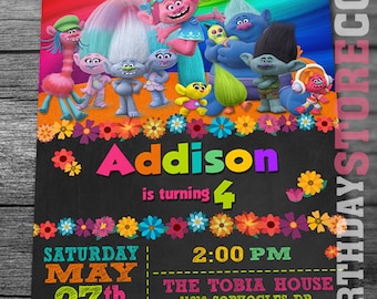 Trolls Birthday Invitation with FREE Thank you Card! Trolls invitation, Trolls Digital Invitation, Trolls Party, Trolls poppy, Trolls