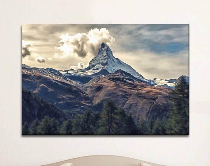 Matterhorn under clouds, Matterhorn print, Nature poster, canvas, Interior decor, room design, landscape picture, art picture, gift, poster