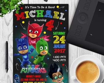 Pj Mask Birthday Invitation. Invitations. Pj Mask Invitation. Pj Mask Birthday Party. Pj Mask Party. DIY