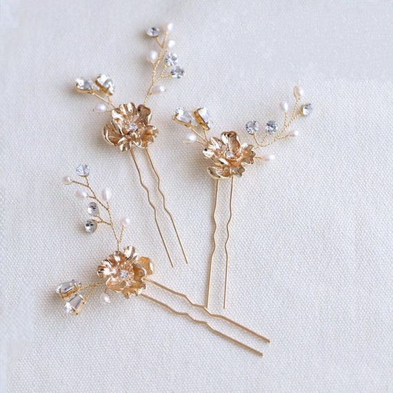 Wedding Hairpin Golden Leaf Hairpin metal flower hairpin