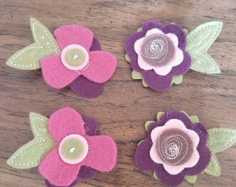 Items similar to Set of 3 colorful felt flower hair clips on Etsy