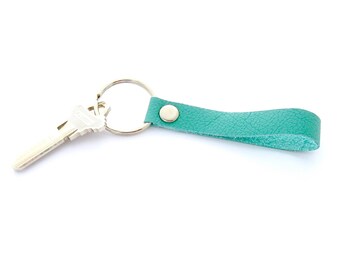 Aqua Leather Key Fob, Loop Key Ring, Preppy Blue Keychain, Leather Key Ring, Palm Beach, Leather Keychain, Aqua Key Ring, 3rd Anniversary