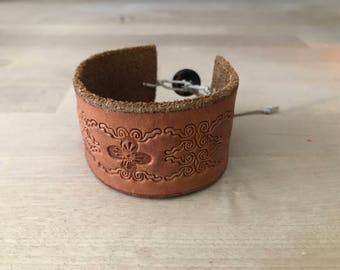 Cognac Leather Bracelet Cuff//Upcycled//Fashion Accessory
