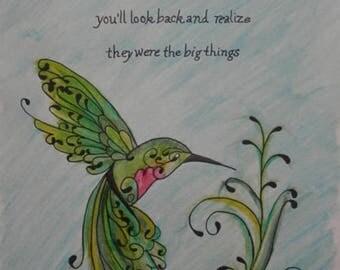 Hummingbird Mixed Media Watercolor and Ink Original Painting