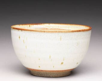 handmade pottery bowl, ceramic serving bowl, stoneware bowl with satin white and shino glazes