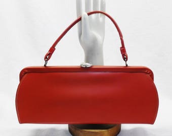 50s 60s Vintage Red Vinyl Handbag Purse