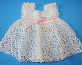 Vintage White Crocheted Baby Dress,1950's to 1960's