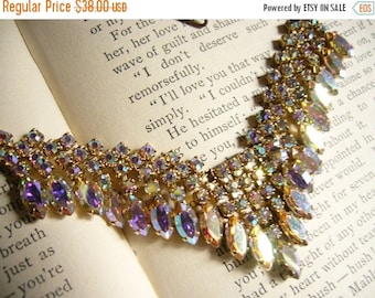 ON SALE Dazzling Vintage AB Rhinestone Necklace - Marquise and Round Cut - Colorful and Sparkling
