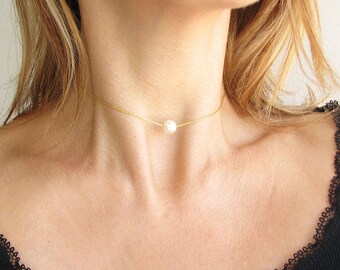 Dainty Pearl Choker Necklace Gold Choker Necklace Chain Choker Bridesmaid Gift Layering Necklace