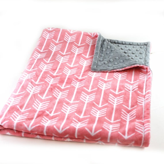 Arrow Blanket Kids Minky Blanket, 42 x 55 Coral Arrow Personalized Baby Blanket Crib size, Gray Coral Baby Blanket Custom Blanket Baby Gift