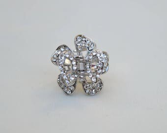 Mini Silver Rhinestone Metal Claw Hair Clip / Rhinestone Trimmed Claw Clip / Girls Jaw Hair Clip / Small Rhinestone Hair Clip