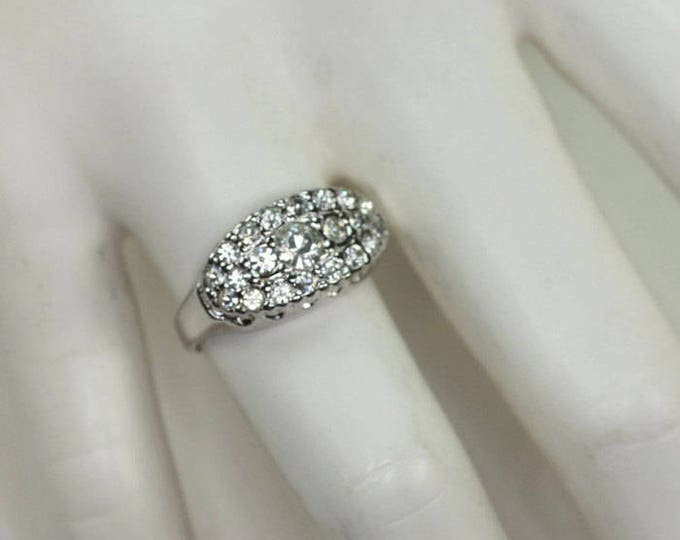 Clear Crystal Cocktail Ring Size 8.25 Faux Diamonds 18K HGE