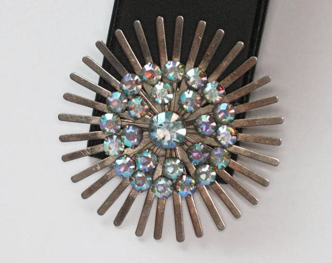 AB Rhinestone Brooch Large Starburst Design Vintage