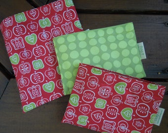 Reusable sandwich bag - Reusable snack bag - Fabric sandwich bag - Reusable bags set - Zero waste sandwich bags - Red delicious