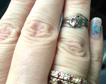 Ruby Snake Ring - 10k Gold - Art Nouveau - Vintage