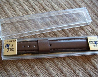 Men's Brown Leather Watch Band Gemex New Vintage Stock Leather Watch Band 3/4 inch Long