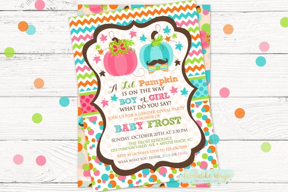 Little Pumpkin Gender Reveal Party Invitation, Fall Gender Reveal Invite, Boy or Girl, He or She, Sex Reveal, Gender Reveal Invite, DIY Il_570xn