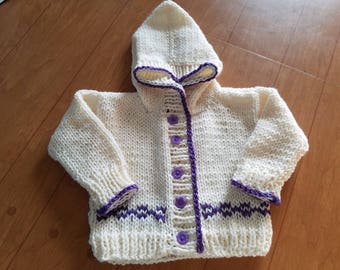 Hand Knitted BabyGirl Infant Toddler Hoodie Sweater