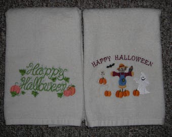 set of two embroidered happy halloween ivory bath towels holiday decor halloween decor - Halloween Bath Towels set of two embroidered happy halloween ivory bath towels holiday decor halloween decor - Halloween Bath Towels