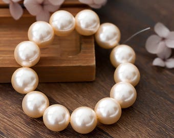 Vintage Pearl Beads Japan Pale Peach Pink Lucite Pearl Beads 15.5mm