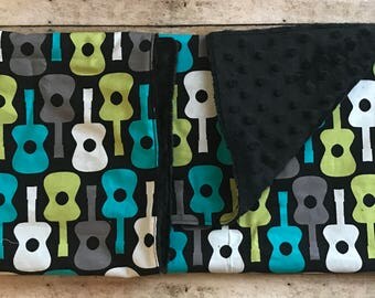 Baby Blanket- Baby Blankets- Nursery Blanket- Baby boy Blanket- Guitar Baby Blanket-Baby Shower Gift-Monogram Blanket-Baby Boy blanket