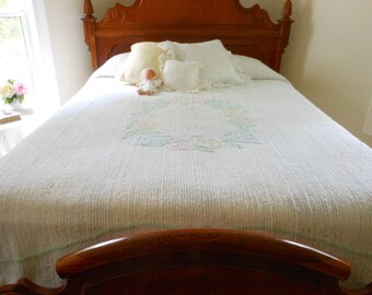 Vintage Chenille Bedspread White With Pastel Flowers Vintage Bedspread Chenille Bed Spread Free Shipping