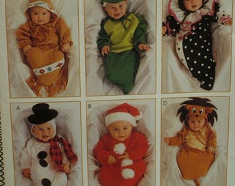 Infants' Halloween Costumes Pattern, Dinosaur, Lion, Snowman, Pierrot, Santa, Bunting, Hats, McCalls 7936 UNCUT Size 13-21 lb. (6-10kg)