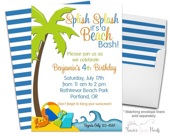 Beach Party Invitation - Beach Birthday Invitation - Summer Birthday Invitation - Beach Party Invite - Beach Invitation - Beach Invites Il_570xn