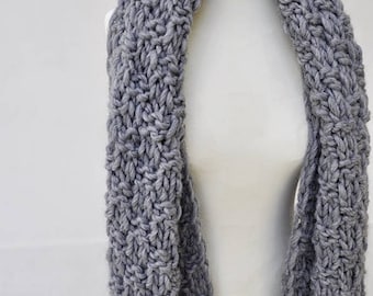 Super Chunky Oversized Grey Knit Scarf With Tassels - Ready To Ship