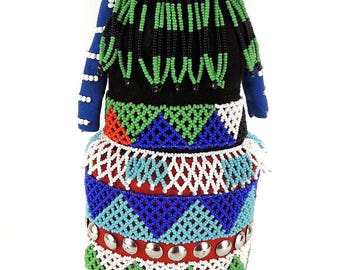 Zulu Beaded Doll with Red Headdress South African Art 112253
