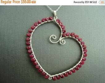 Genuine Ruby Heart Sterling Silver Necklace Valentines Day