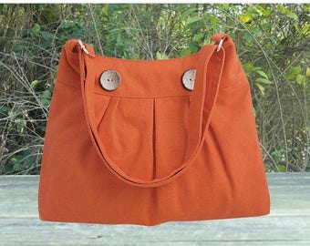 On Sale 20% off orange cotton canvas travel bag / shoulder bag / messenger bag / diaper bag / cross body bag, zipper closure