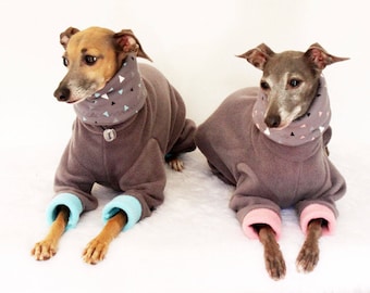 Italian Greyhound Grey + Aqua or Blush Jammies with Aqua or Blush Pink Triangles Print jersey lined Snood/Neck Warmer - see details geo