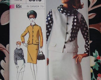 Vintage Pattern c.1965 Simplicity Designer Fashion Suit,Blouse,Scarf Size 12 Uncut