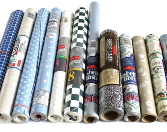 Contact Paper Shelf Liner Adhesive Plastic Rubbermaid, Con Tact, Floral Brown; Fabtac Blue Goose Adhesive Fabric, 1970s 1980s 1990s Kitchen