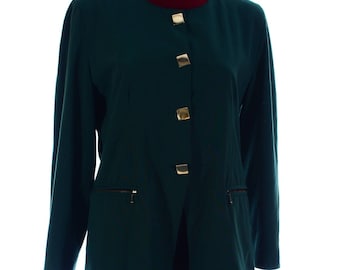 Vintage 80s Kays Forest Green Boucle Collarless Jacket UK 12 US 10