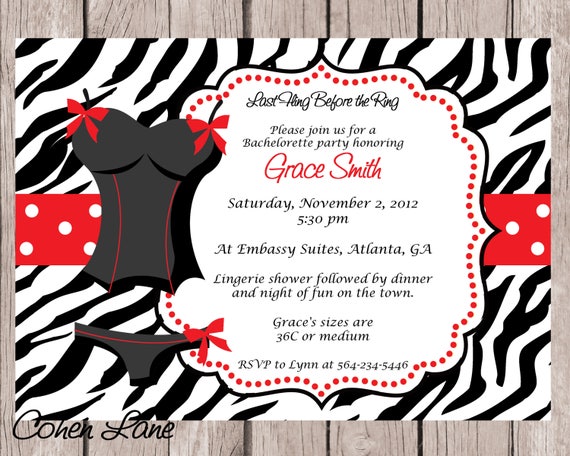 Lingerie Shower Invite. Bachelorette Shower Invite. Zebra Print Lingerie Shower Invitation. Wedding Shower Invite. Digital Invite. Il_570xn