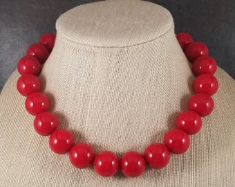 Statement Necklace, Red, Red Bead Necklace, Big Necklace, Red Necklace, Chunky Necklace, Big Bead Necklace, Beaded, Round Bead Necklace