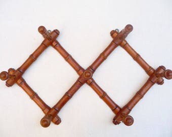 Vintage Coat Rack, French, Large Folding Coat Rack, Wall Rack, Faux Bamboo Accordion Hat Rack, Towel Rack, French Farmhouse