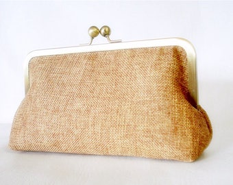 Last One Shabby Chic Burlap Clutch Made to order