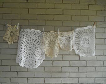 5 piece doilies cottage decor large doilies upcycling shabby chic white doily french country cotton doilies supplies destash vintage doilies